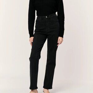 Warp + Weft ASE Stretch Straight Leg Black Denim High Waisted 5 Buttoned Jeans